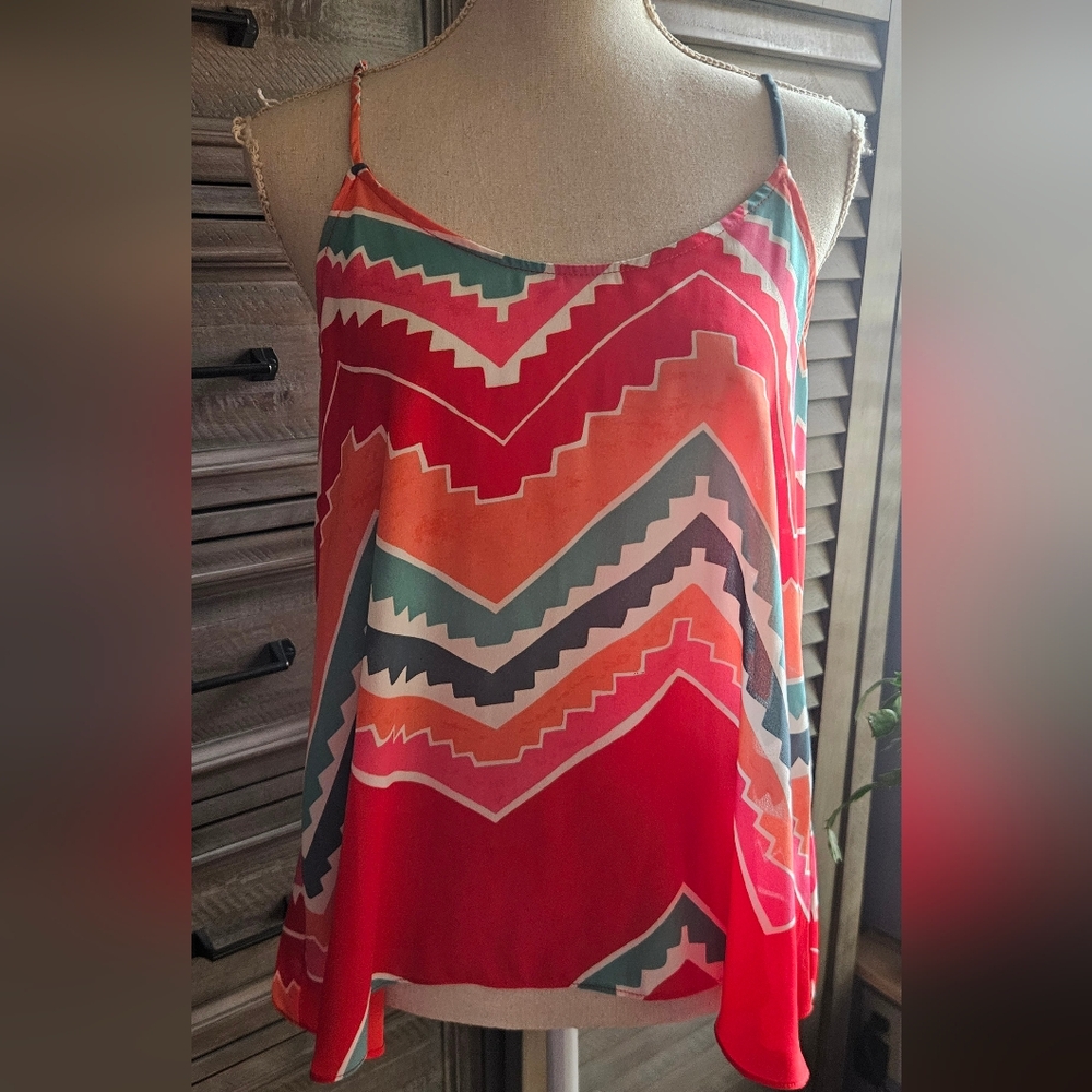 Eight Sixty Red & Coral Geo-Print Spaghetti Strap Tank Top Sz L